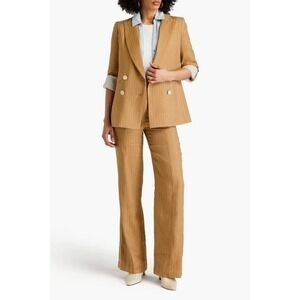 Veronica Beard Parineti Dickey Jacket Tan Pinstripe Linen Blend Blazer Sz 8 Work